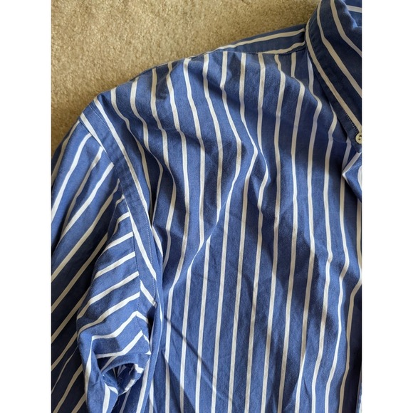 Vintage Ralph Lauren Men's Big Shirt Blue White Striped Cotton Button Down- M - Picture 5 of 6
